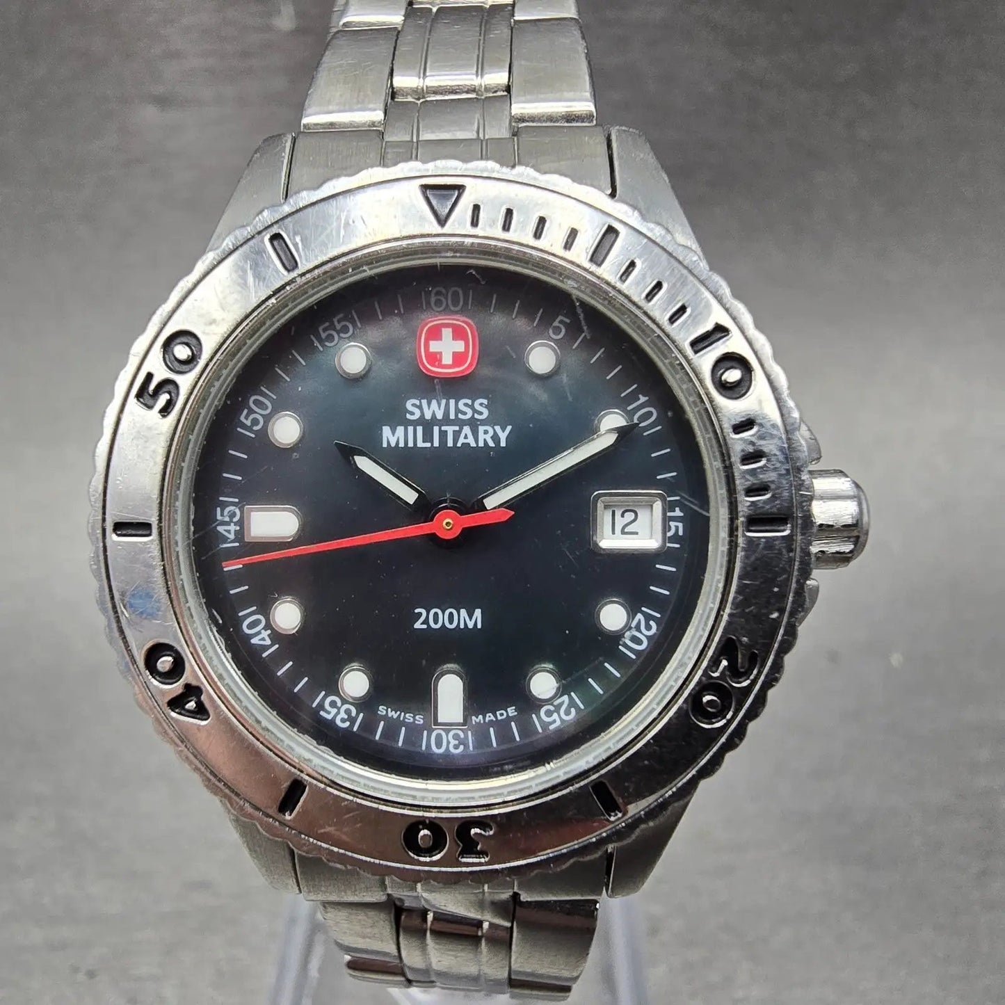 Wenger Swiss Military Dive Watch Women 30mm MOP Dial Steel Date 093.0670 New Bat0