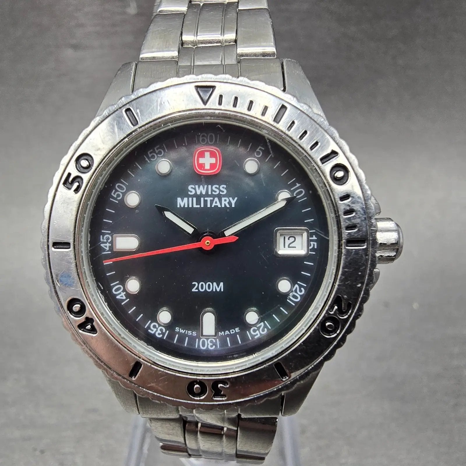 Wenger Swiss Military Dive Watch Women 30mm MOP Dial Steel Date 093.0670 New Bat0