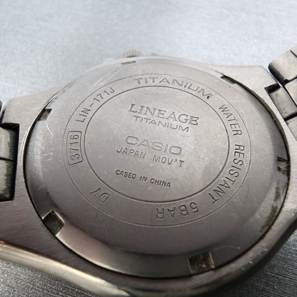 Casio Lineage Titanium Watch Men 38mm Silver Dial Daydate LIN-171J New Battery
