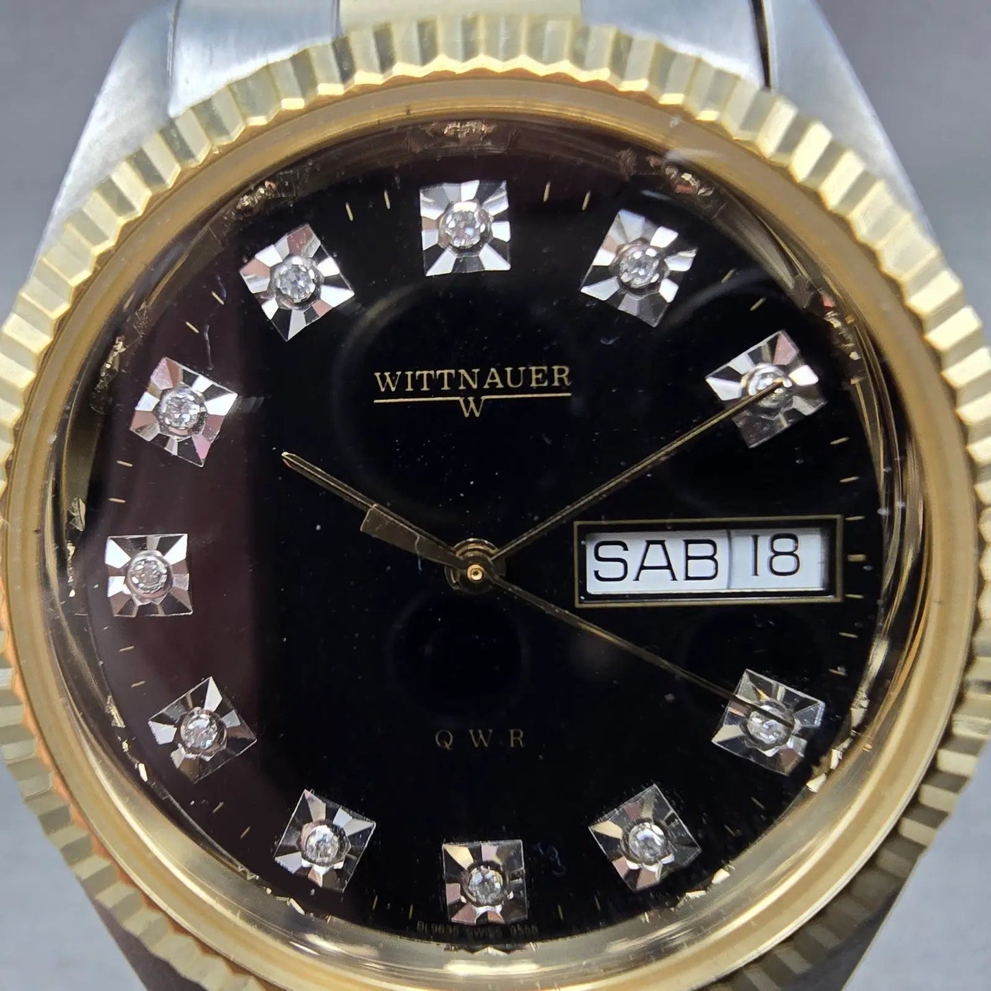 Wittnauer President Watch Men 35mm Bl Dial Two Tone Daydate Round New Batt AB1