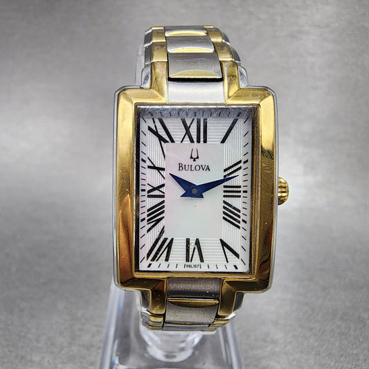 Bulova Tank Watch Men 21mm White Dial Two Tone Rectangle 98l157 New Battery0