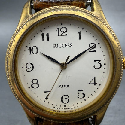 Seiko Alba Success Watch Men 31mm White Dial Gold Tone V721-6010 New Battery1