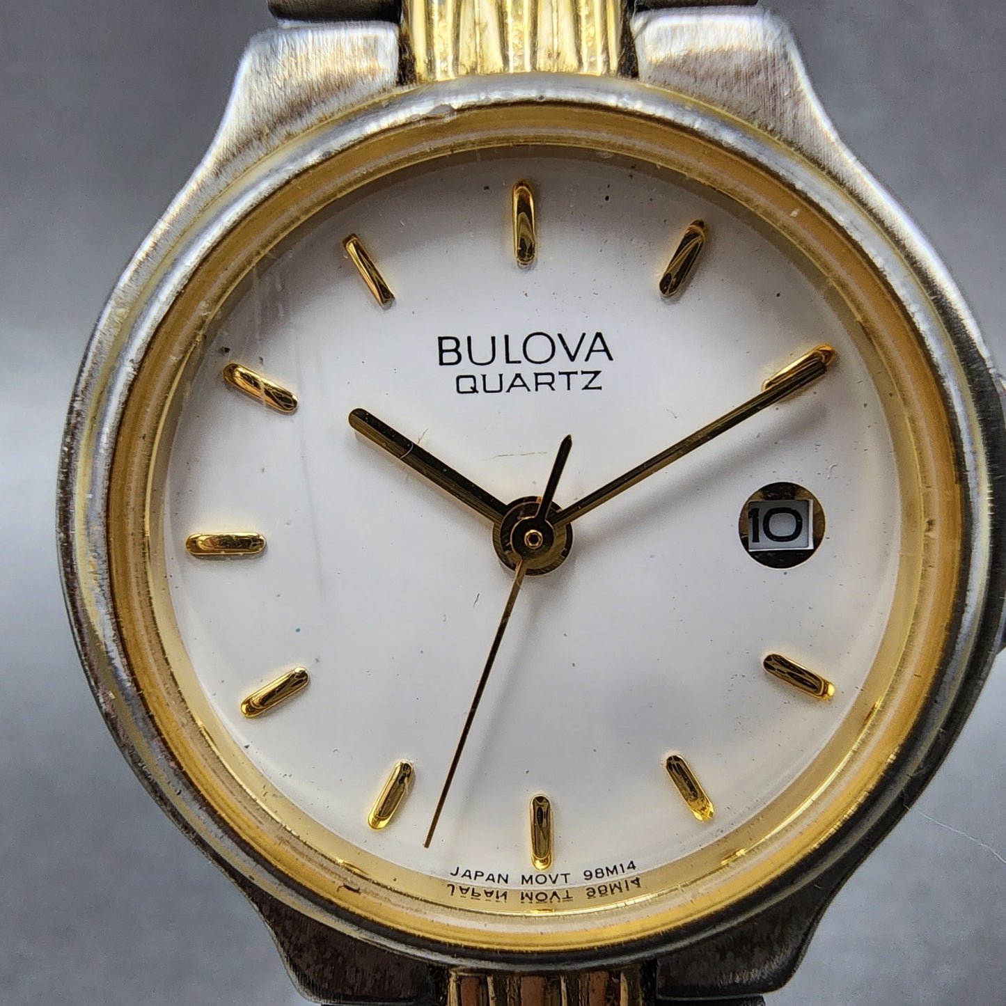 Bulova Watch Women 27mm White Dial Two Tone Date Round 98M14 New Battery1