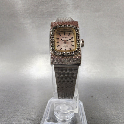 Seiko Tank Watch Women 17mm Silver Dial White Gold Plated Manual Wind Runs 11405