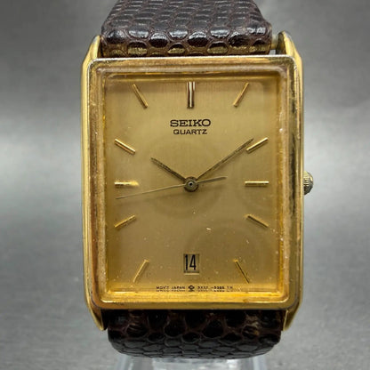 Seiko Tank Watch Men 25mm Champagne Dial Gold Tone Date 5Y32-5149 PARTS Vintage0