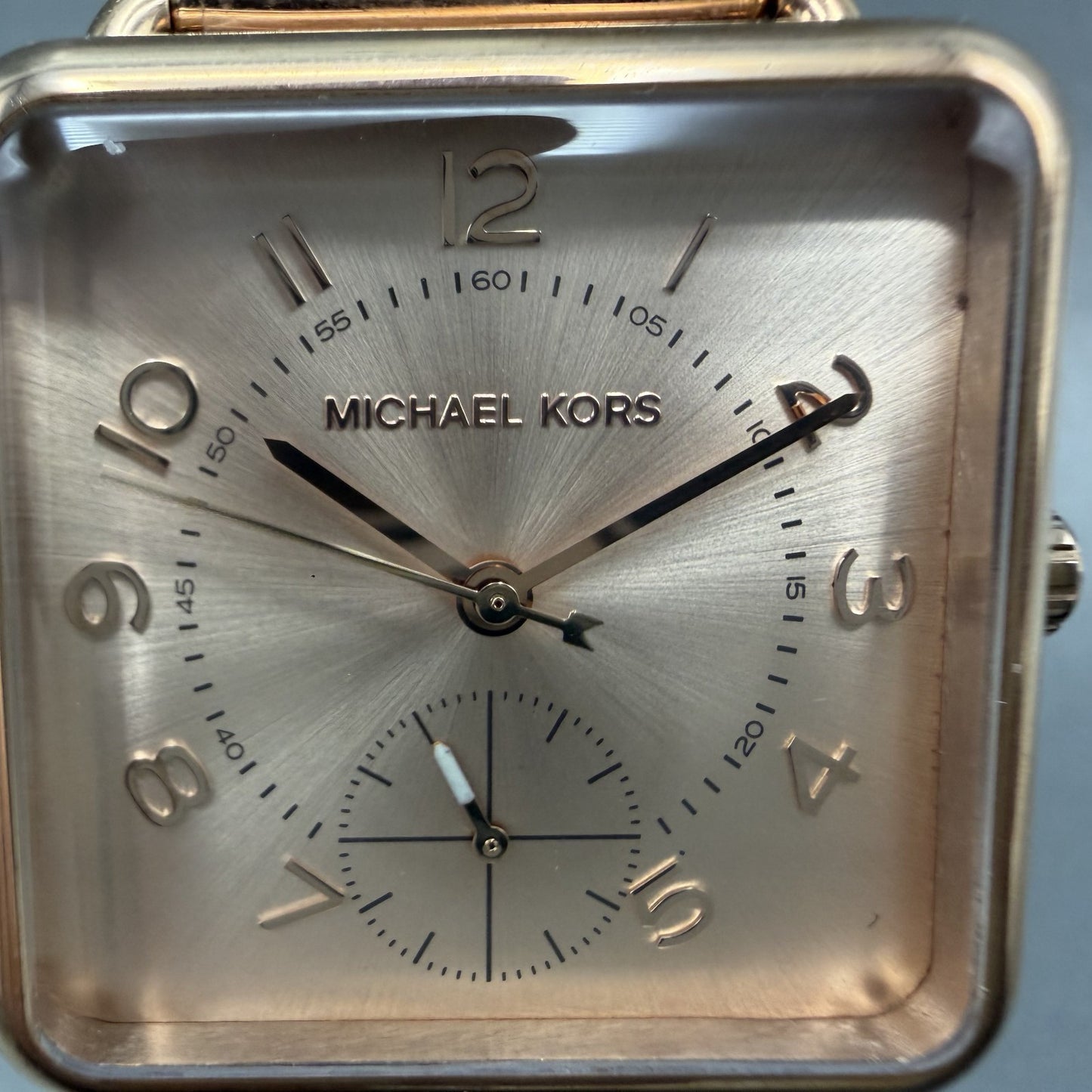 Michael Kors Brenner watch Women 31mm Rose Dial Rose Gold Tone Rectangle New Bat1