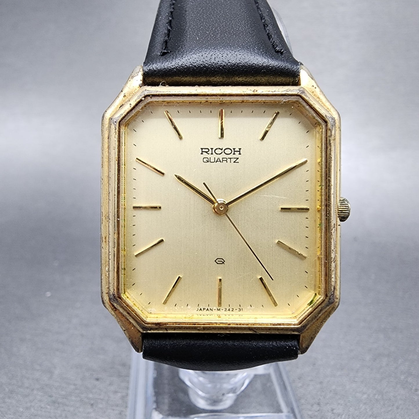 Rioch Tank Watch Men 28mm Champagne Dial Gold Tone Rectagle New Battery0