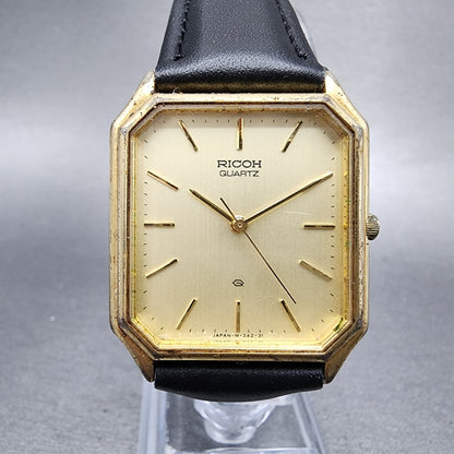 Rioch Tank Watch Men 28mm Champagne Dial Gold Tone Rectagle New Battery0