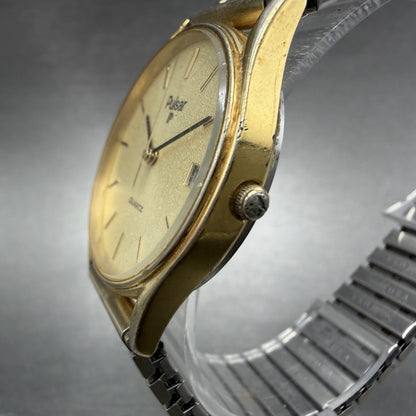 Seiko Pulsar Watch Men 32mm Champagne Dial Gold Tone Date Y112-8019 New Battery2