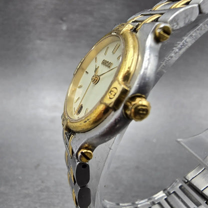 Gucci 9000L Watch Women 25mm Cream Dial Two Tone Date Round New Battery2