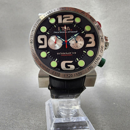 ITA Orologio B.Compax 2.0 Watch Men 47mm Black Dial Silver Tone Chrono New Batt6