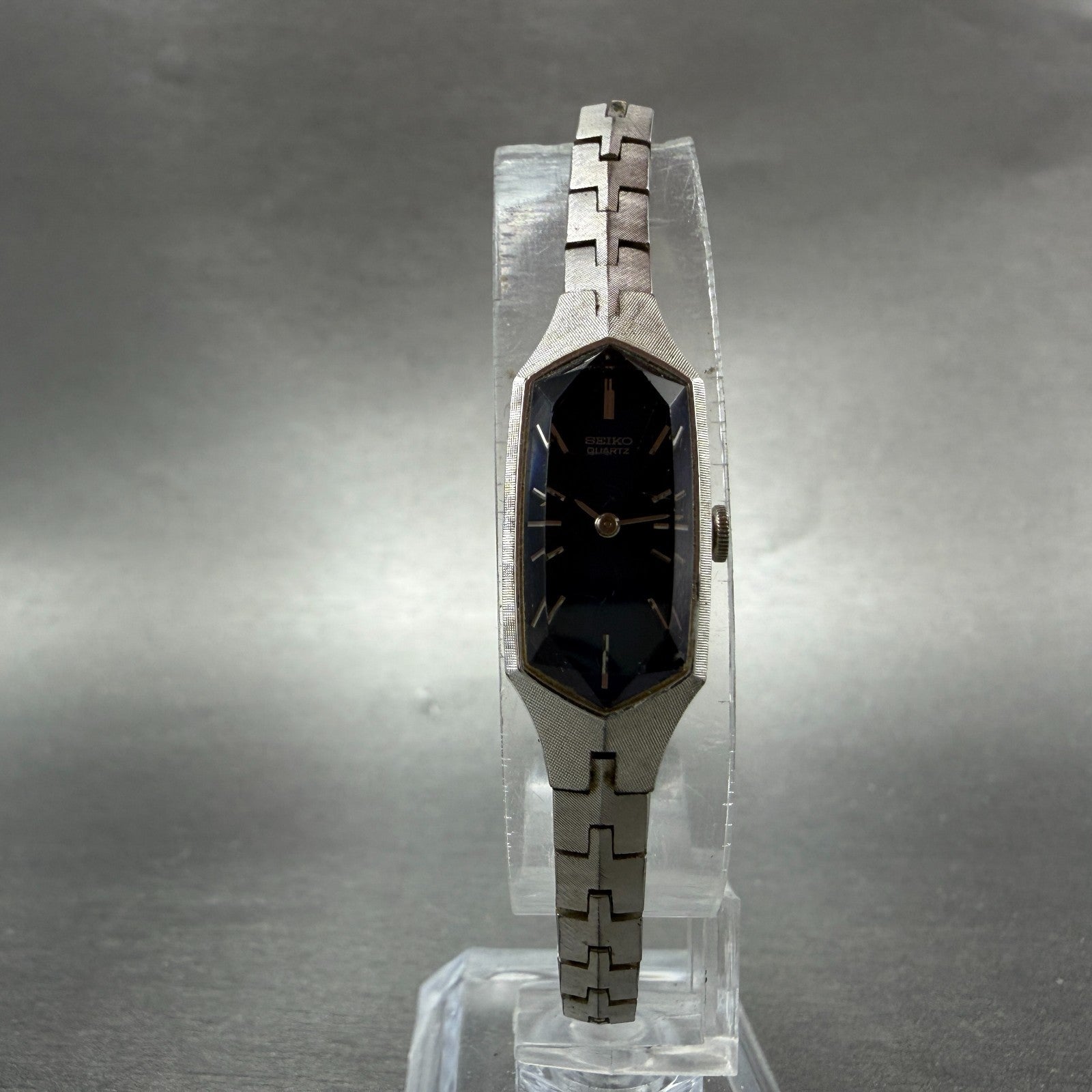 Seiko Watch Women 13mm Blue Dial Silver Tone Octagon 1320-5339 New Battery VTG5