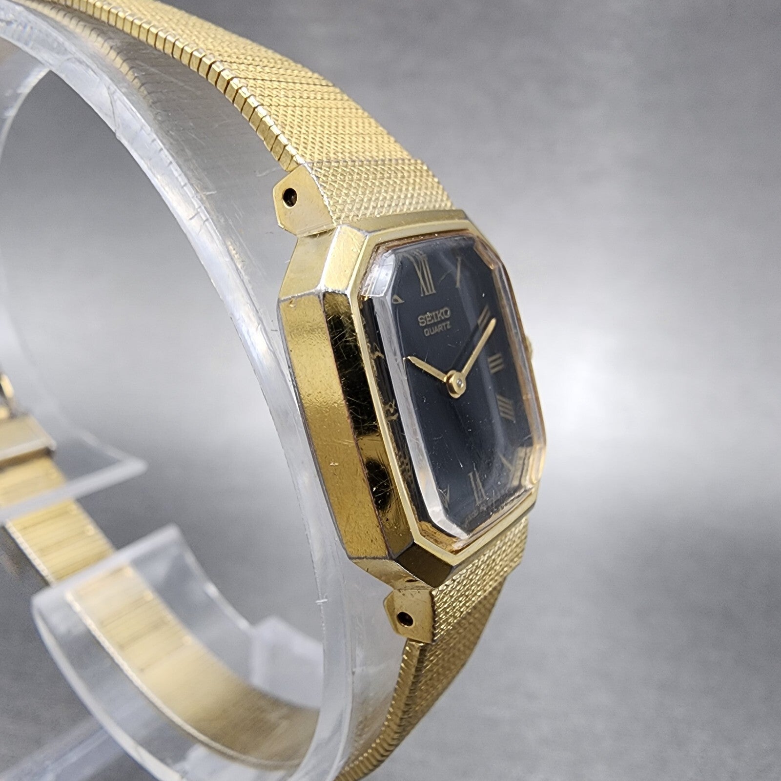 Seiko Watch Women 17mm Black Dial Gold Tone Octagon 4N005139 New Battery3