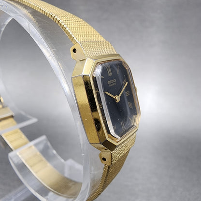 Seiko Watch Women 17mm Black Dial Gold Tone Octagon 4N005139 New Battery3