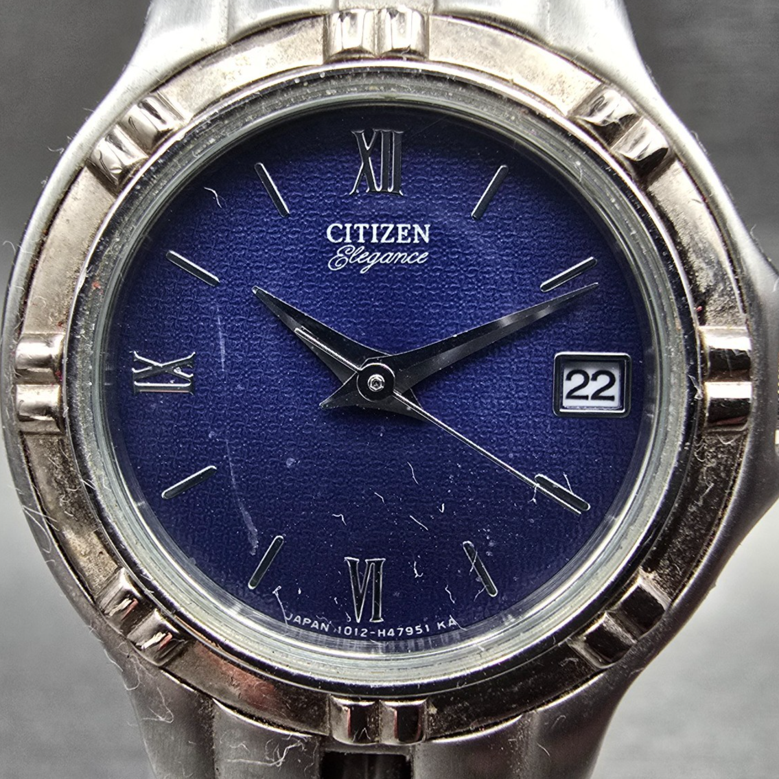 Citizen Elegance Watch Women 25mm Blue Dial Silver Tone Date 1012-H27104 New Bat1
