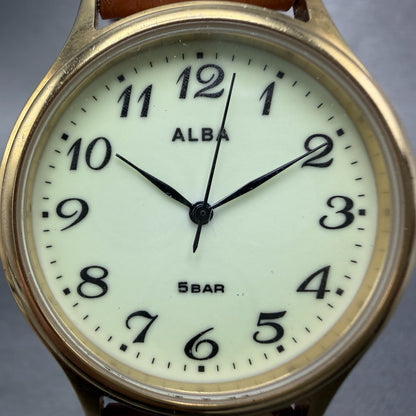 Seiko Alba Watch Men 36mm Luminous Dial Gold Tone Round VJ21-KCG0 New Battery1