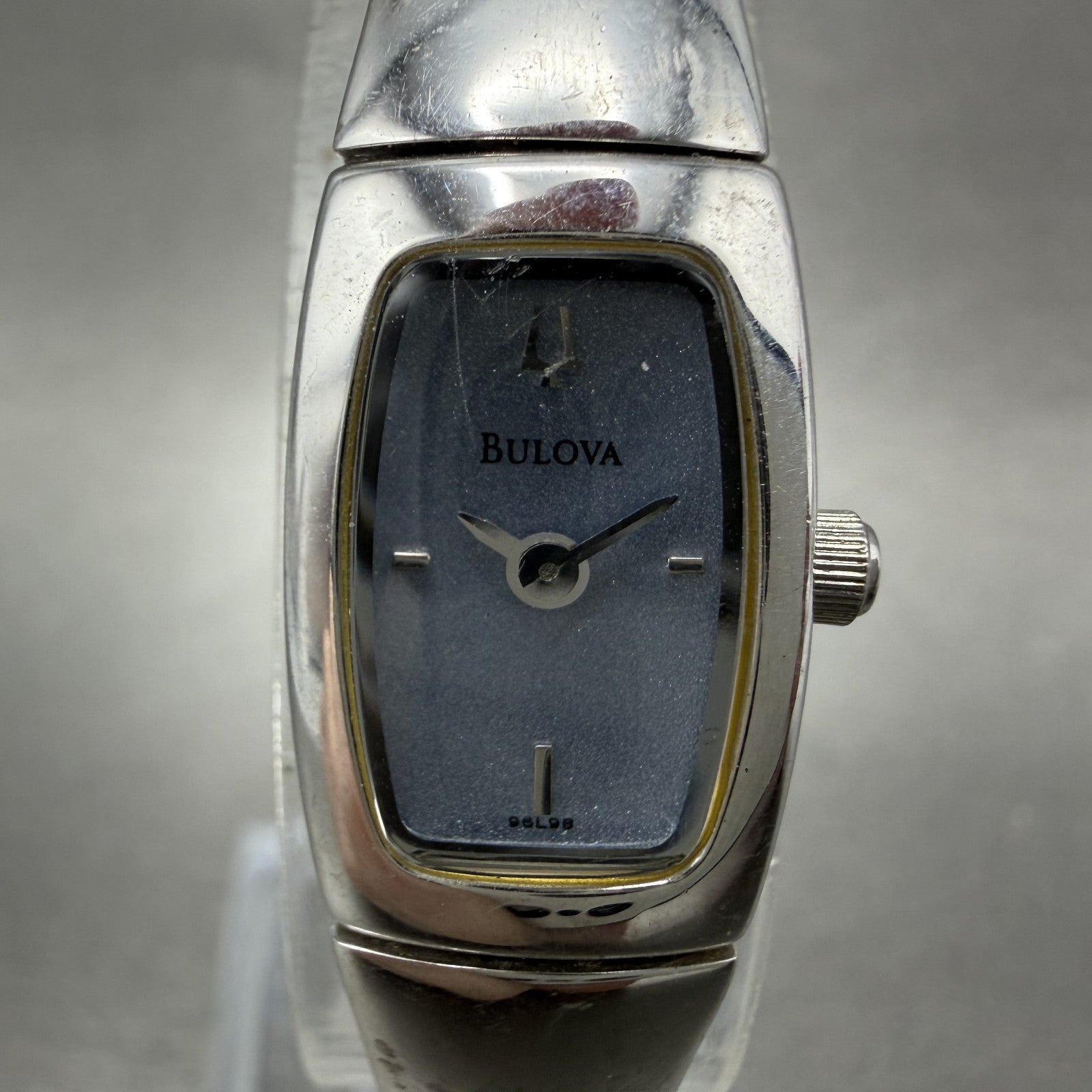 Bulova Tank Watch Women 13mm Blue Dial Silver Tone Rectangle 96L98 New Battery1