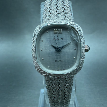 Elgin Watch Women 21mm Silver Dial Silver Tone Rectangle FK277 New Battery VTG0