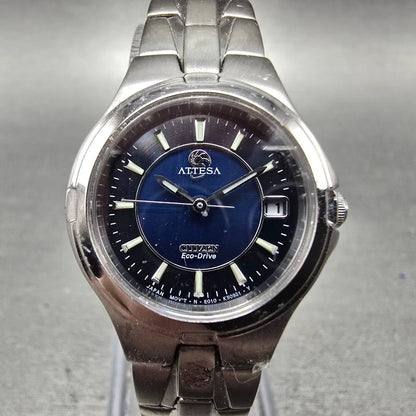 Citizen Eco-Drive Attesa Watch Women 25mm Blue Dial Gray Tone Date Round Runs0