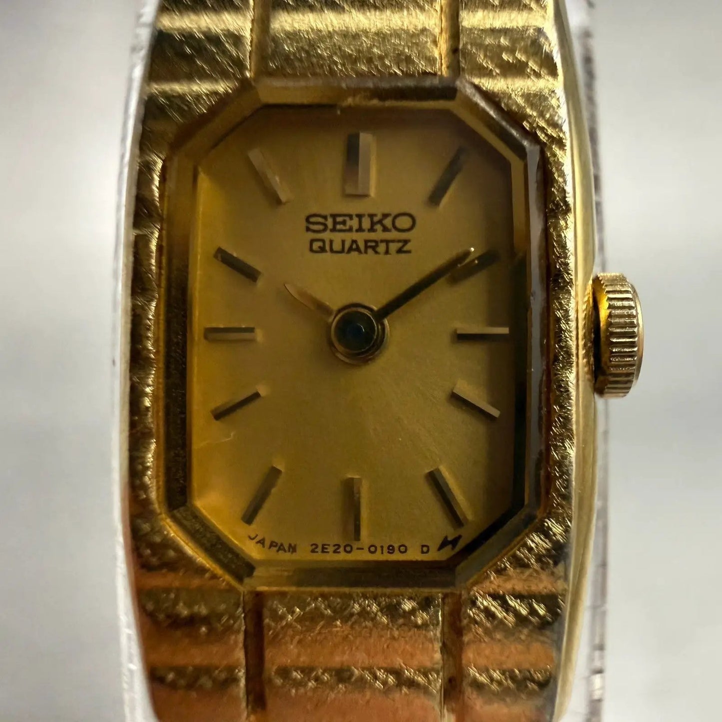 Seiko Watch Women 12mm Gold Dial Gold Tone Rectangle 2E20-5129 New Battery VTG1