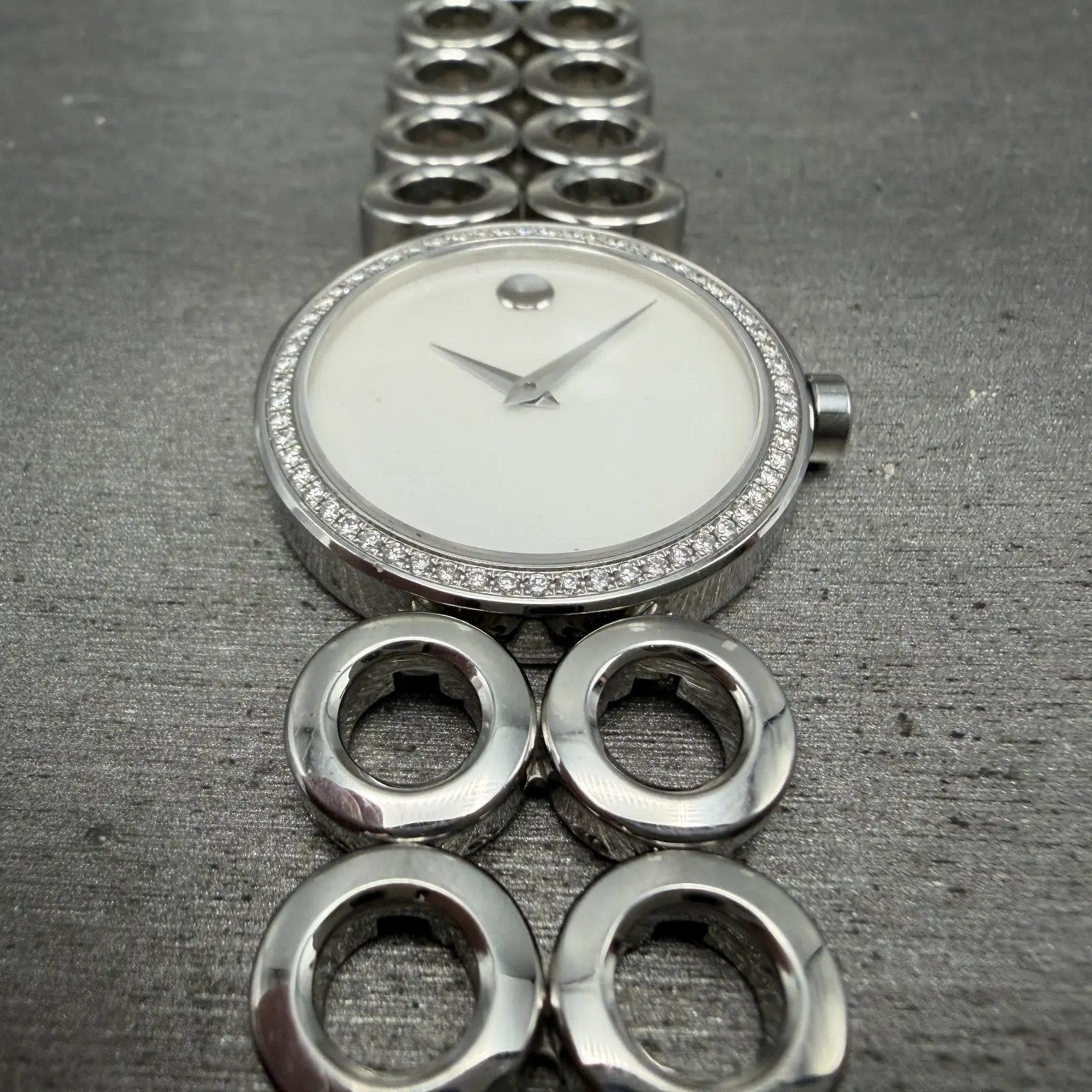 Movado Ono Watch Women 30mm MOP Dial Steel Diamond Bezel 0606098 READ!! New batt2
