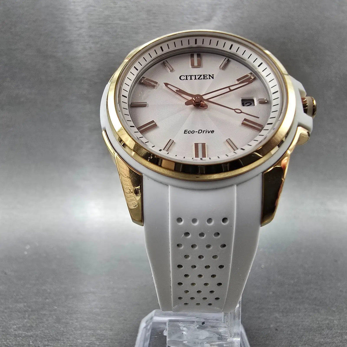Citizen Eco-drive Veya Watch Women 38mm White Dial Gold Tone Date Round Works5