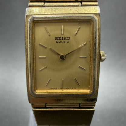 Seiko Tank Watch Women 17mm Gold Dial Gold Tone Rectangle 7320-5039 New Battery1