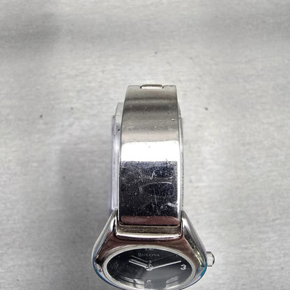 Bulova Watch Women 25mm Black Dial Silver Tone Round 96L18 Bangle New Battery3