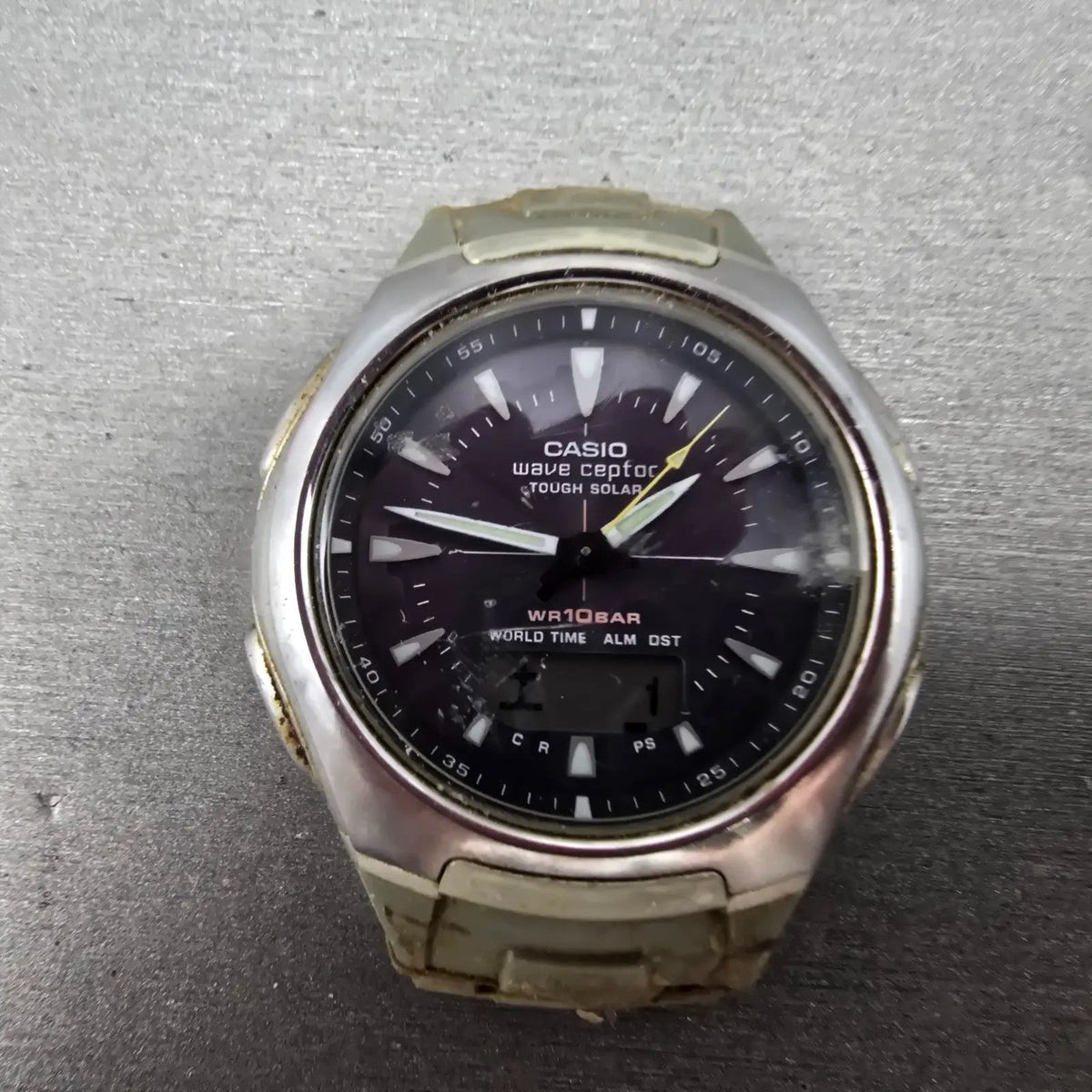 Casio Waveceptor WVA-430J Watch Men 43mm Black Dial Silver Alarm Chrono PARTS0