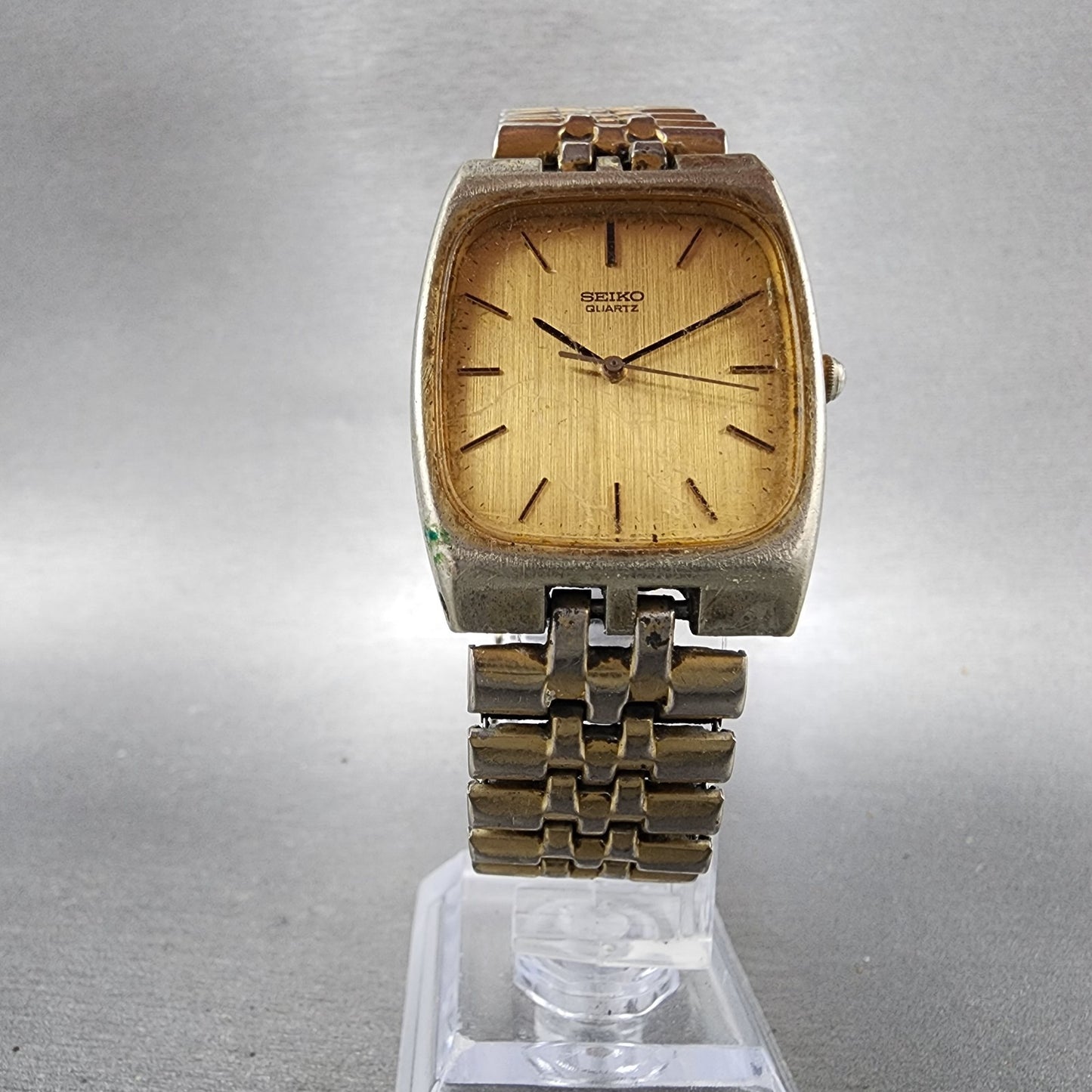 Seiko Watch Men 29mm Gold Dial Gold Tone Rectangle 78105079 New Battery B1235