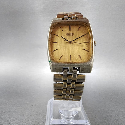 Seiko Watch Men 29mm Gold Dial Gold Tone Rectangle 78105079 New Battery B1235