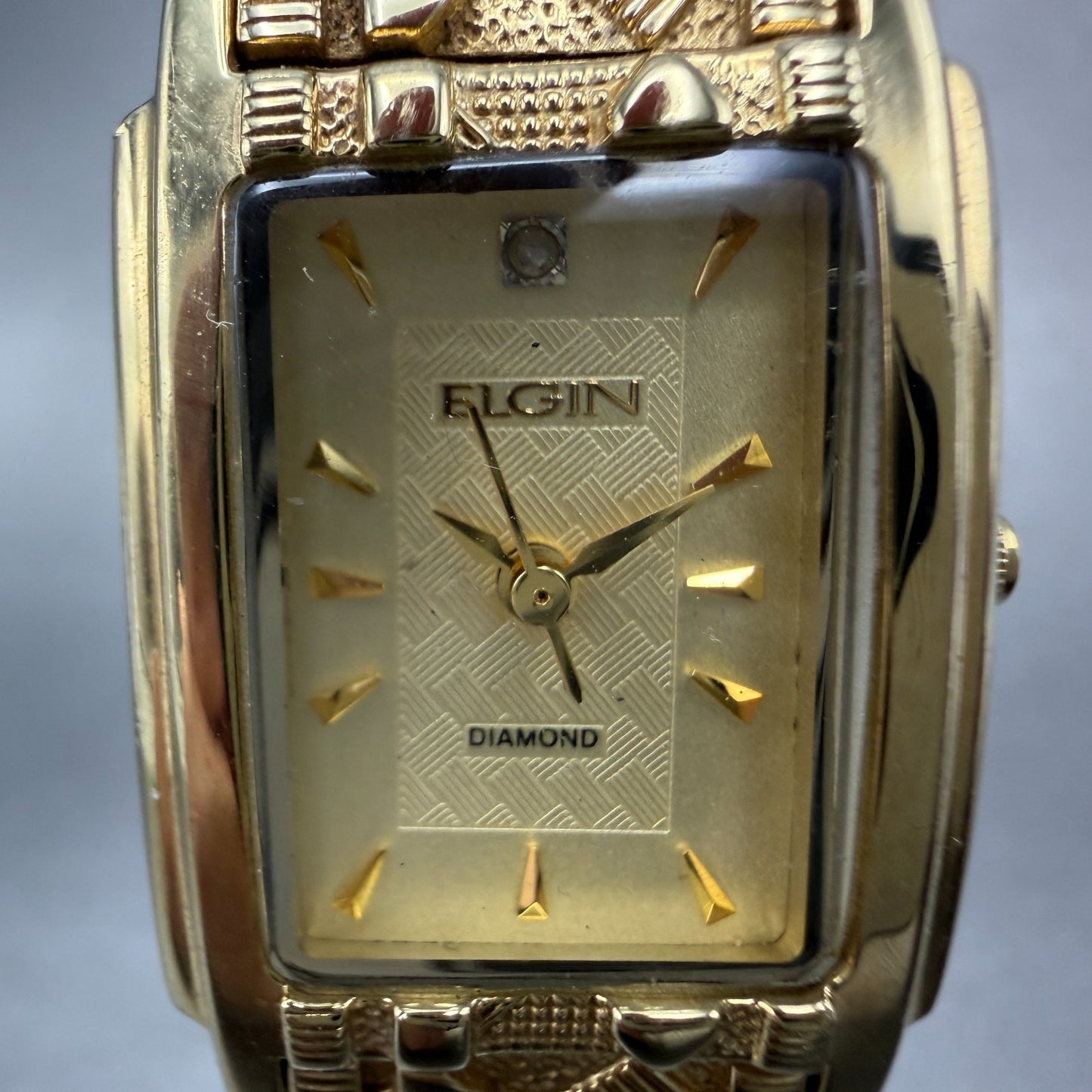 Elgin Watch Women 19mm Gold Dial Gold Tone Rectangle EG286NB New Battery VTG1