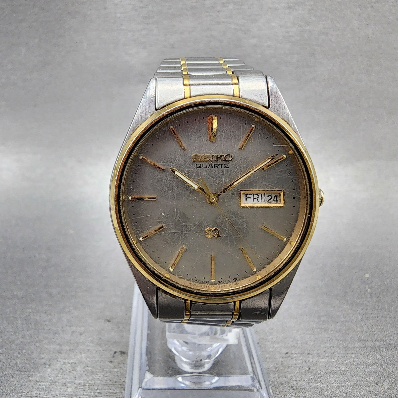 Seiko SQ Watch Men 34mm Silver Dial Two Tone Daydate 5H238a09 New Battery0