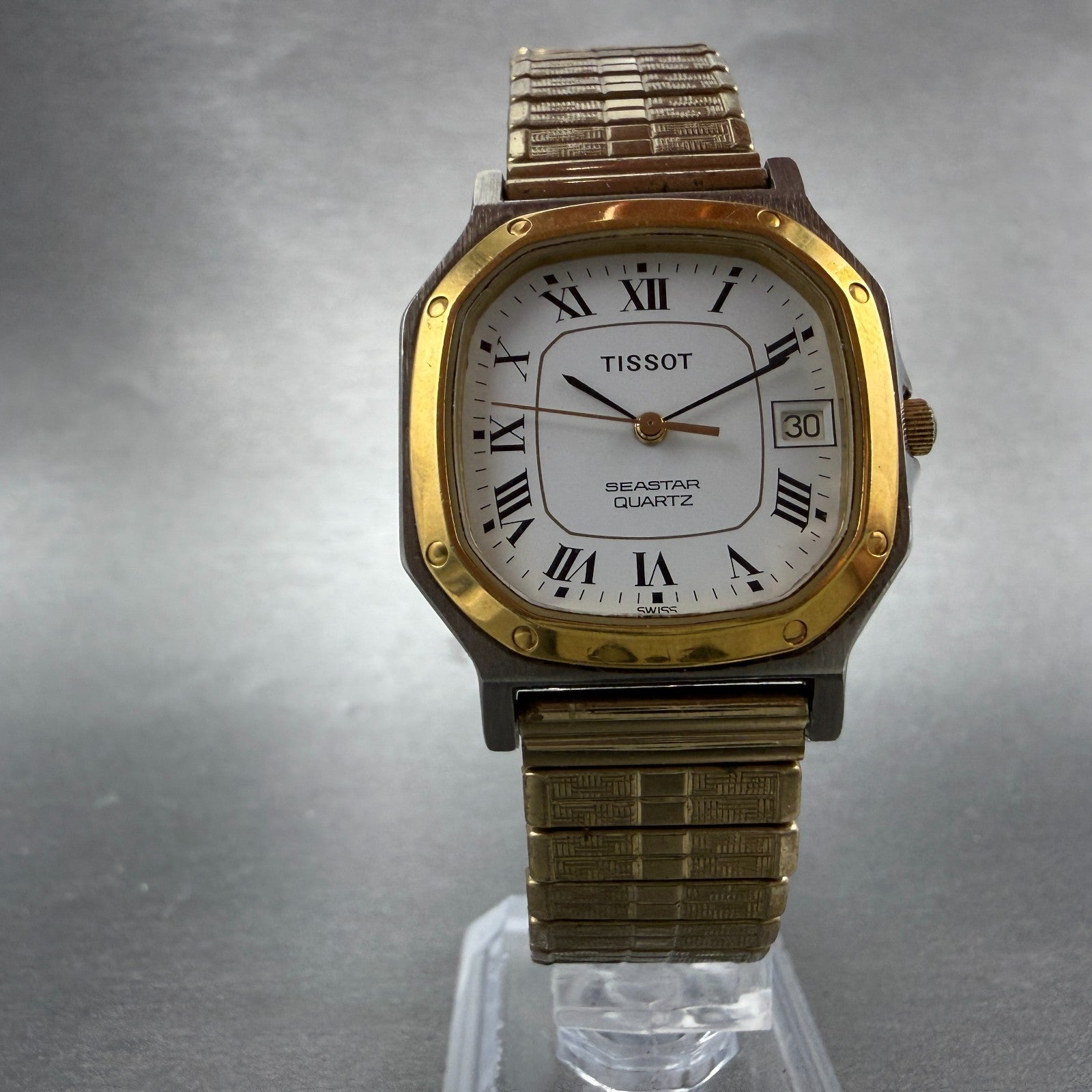 Tissot Seastar Watch Men 30mm White Dial Two Tone Date Octagon PARTS6