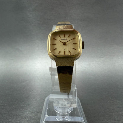 Seiko Watch Women 20mm Champagne Dial Gold Tone Rectangle Manual 11-5010 Runs5