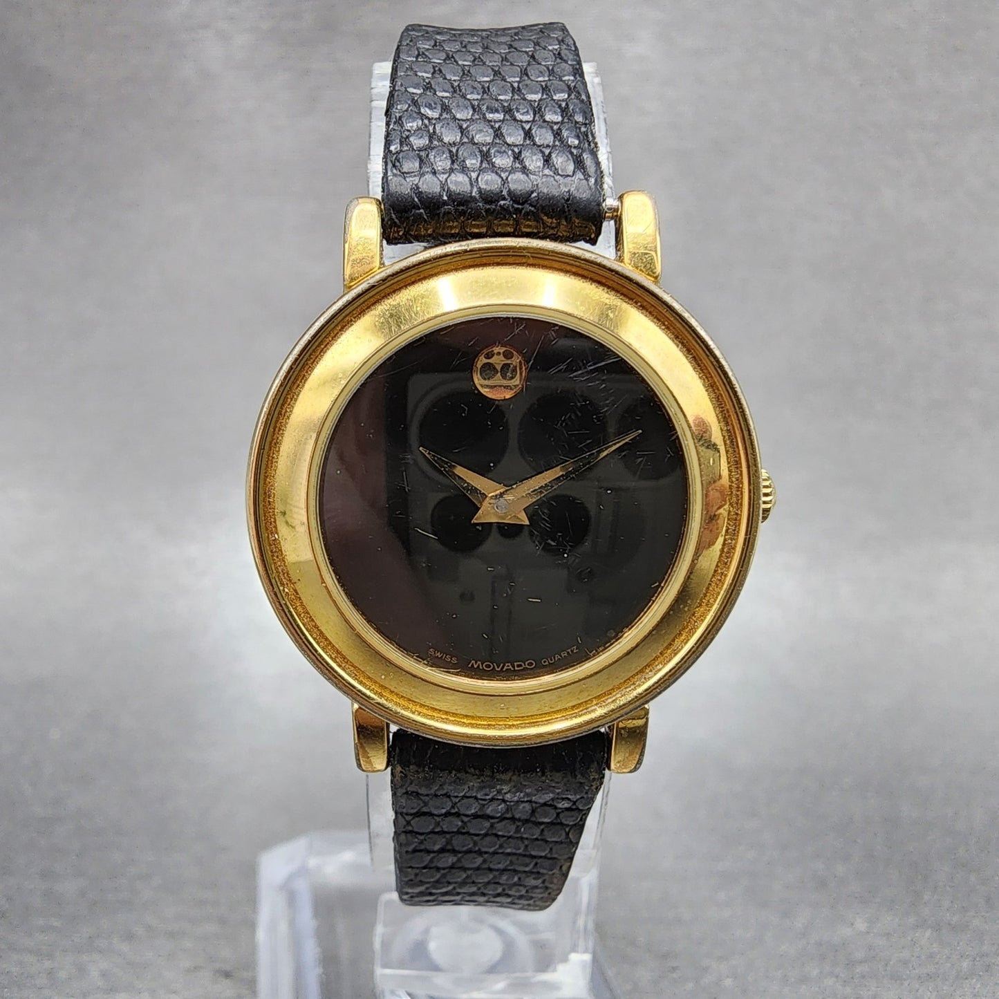 Movado Museum Watch Women 26mm Black Dial Gold Tone Round 87.49.822 New Battery0
