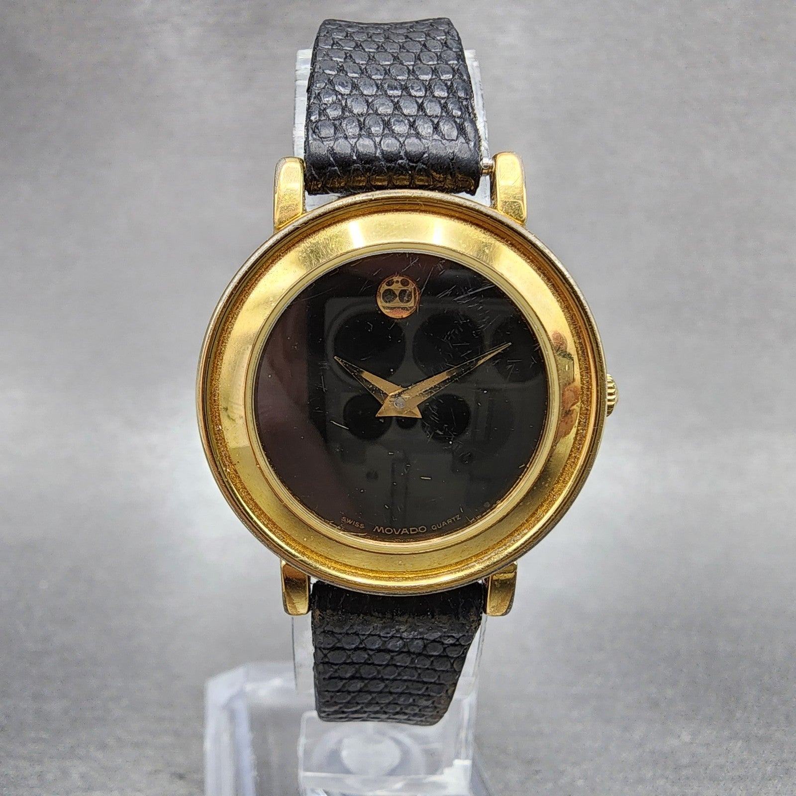 Movado Museum Watch Women 26mm Black Dial Gold Tone Round 87.49.822 New Battery0