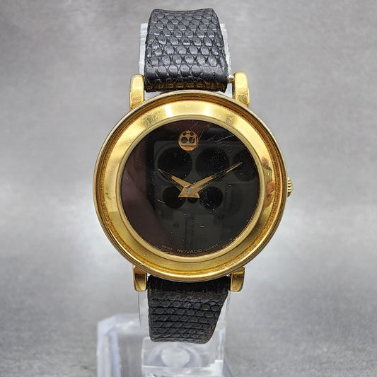 Movado Museum Watch Women 26mm Black Dial Gold Tone Round 87.49.822 New Battery0