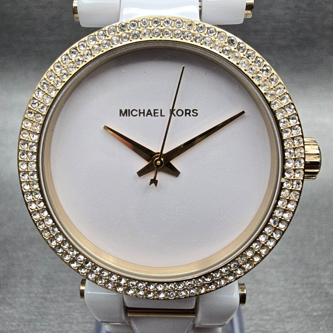 Michael Kors Delray Watch Women 35mm White Dial Gemmed Round MK4315 New Battery1