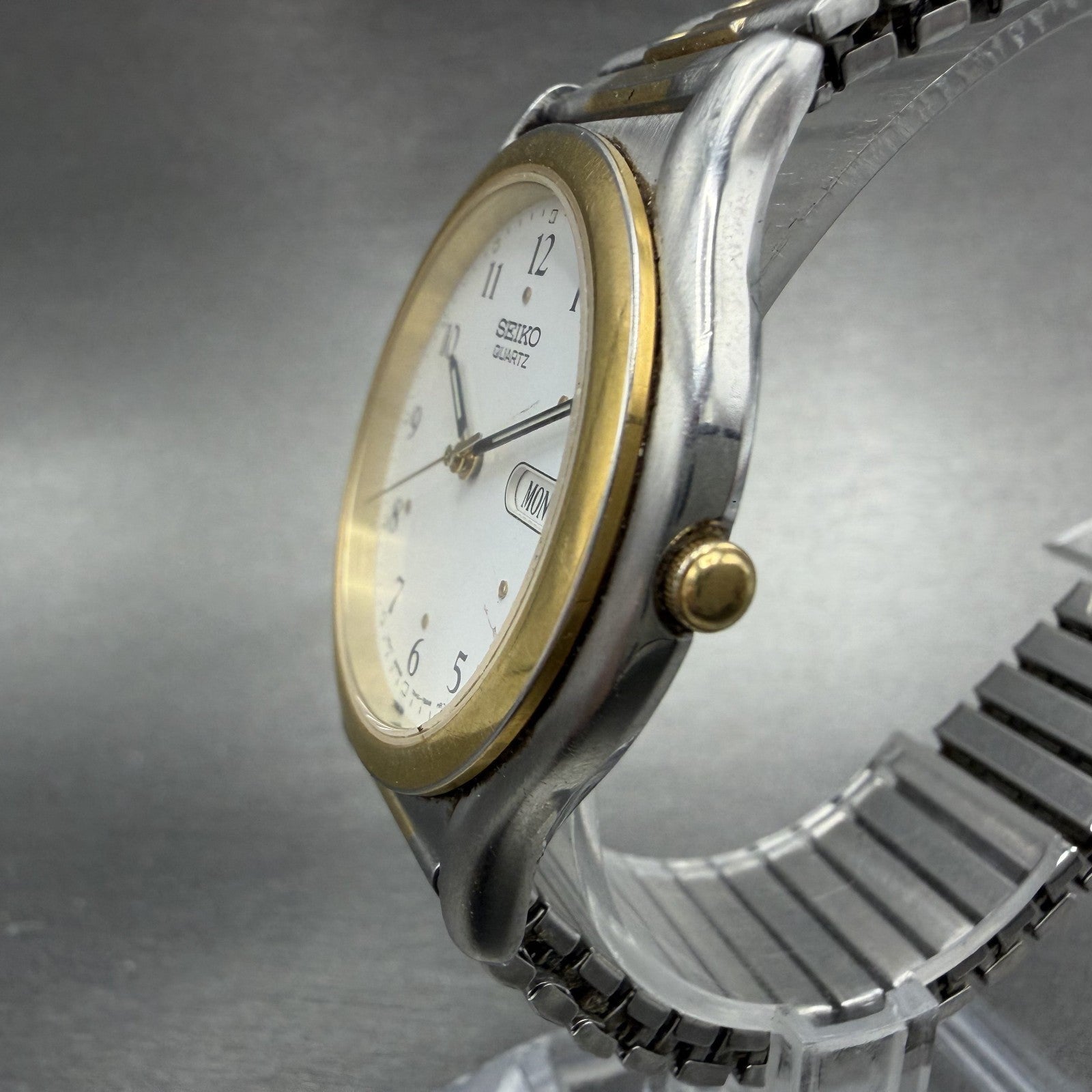 Seiko Watch Men 36mm White Dial Two Tone Daydate Round 7n43-7b19 New Battery2