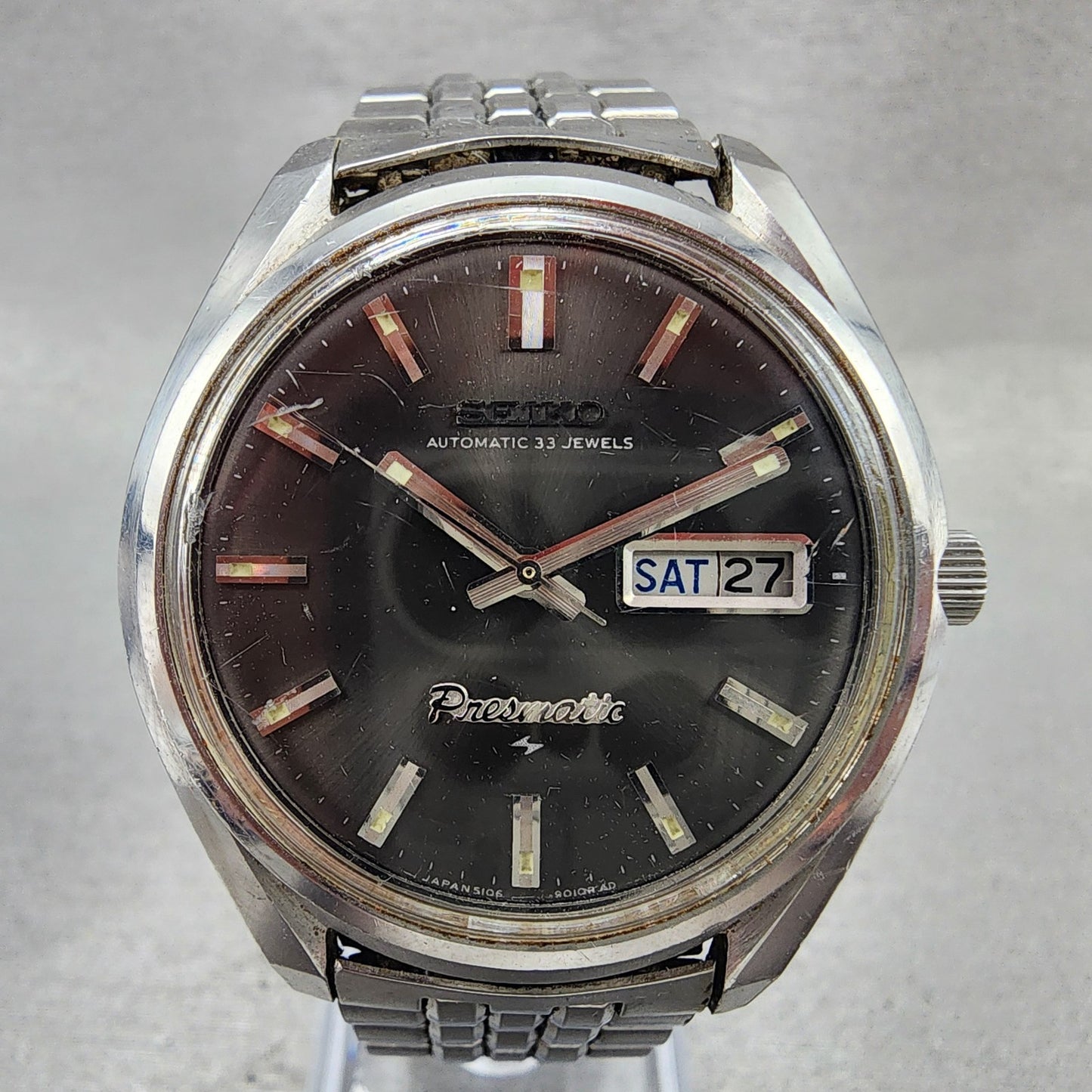 Seiko Presmatic Watch Men 37mm Black Dial Silver Tone Daydate 51069000 Runs1