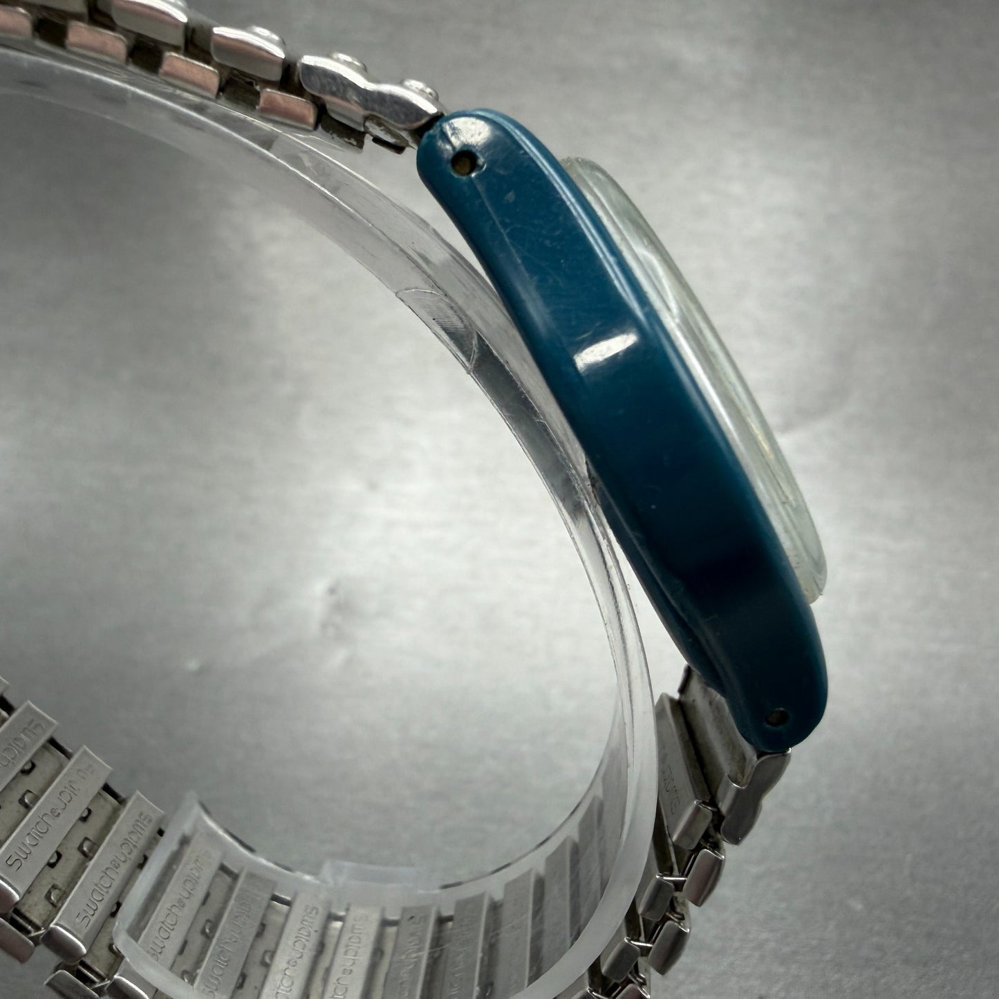 Swatch Steel Lite Watch Men 34mm Skeleton Dial Blue Tone Round New Batt3