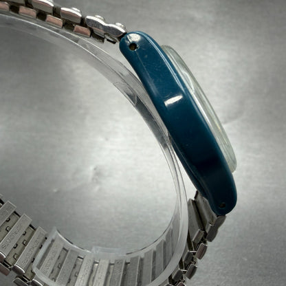 Swatch Steel Lite Watch Men 34mm Skeleton Dial Blue Tone Round New Batt3