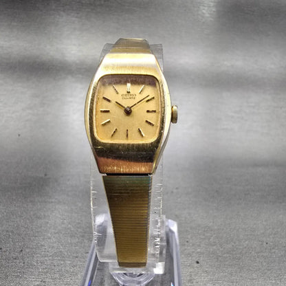 Seiko Watch Women 16mm Gold Dial Gold Tone Rectangle 2B20-5049 New Battery VTG5
