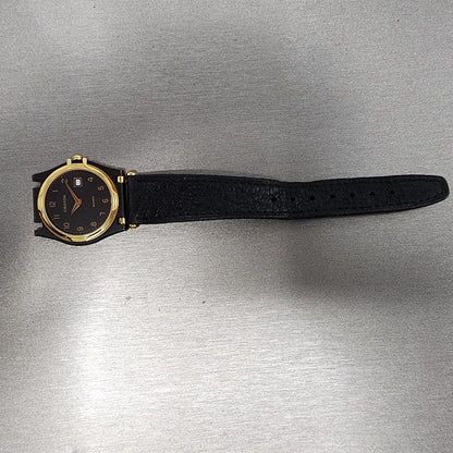 NOS Croton Watch Women 30mm Black Dial Black Tone Date Round New Battery