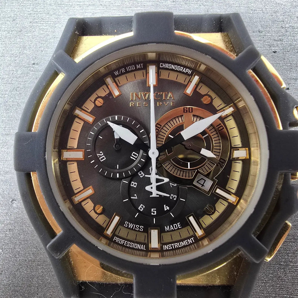 Invicta Reserve Akula II Chronograph Watch Men 51mm Gray Dial Gold Date 0637 BUI1