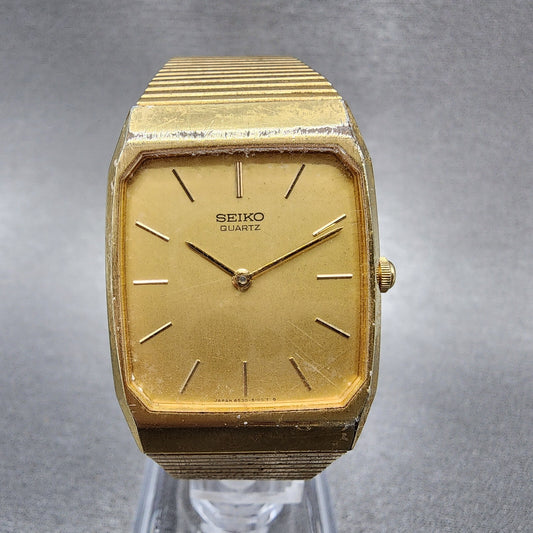Seiko Tank Watch Men 26mm Gold Dial Gold Tone Rectangle 65305080 PARTS0