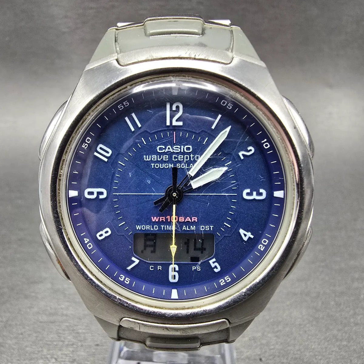 Casio WVA-430J Watch Men 3mm Blue Dial Silver Alarm Chrono WaveCeptor PARTS0