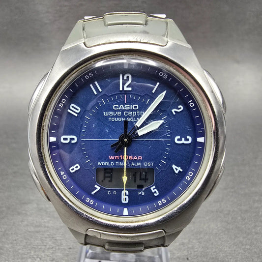 Casio WVA-430J Watch Men 3mm Blue Dial Silver Alarm Chrono WaveCeptor PARTS0