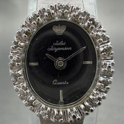 Jules Jurgenson Watch Women 14mm Black Dial Silver Tone Gem Bezel New Battery1